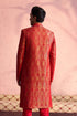 SHRESTHA By VASTRAMAY Men's Red Jacquard Sherwani Only Top